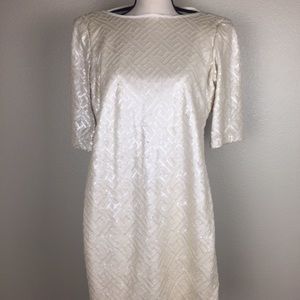 Metallic Pearl White Sequin Long-Sleeve Dress
